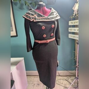 Grey and pink retro wiggle dress